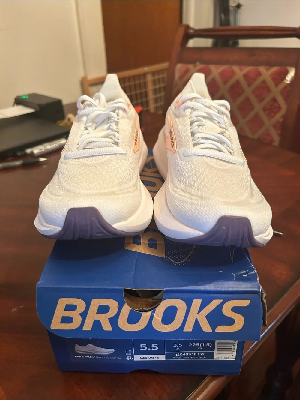 Women’s Brooks White Athletic Shoes with Lavender Soles and Pink Accents